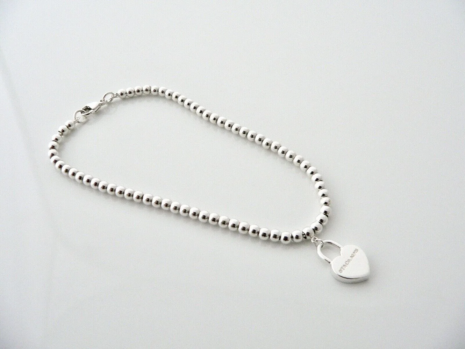Tiffany & Co Return to Heart Padlock Mini Ball Bead Bracelet 7.2 Inch Gift Love