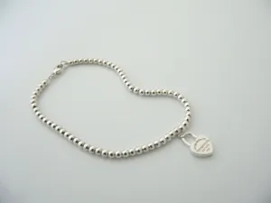 Tiffany & Co Return to Heart Padlock Mini Ball Bead Bracelet 7.2 Inch Gift Love