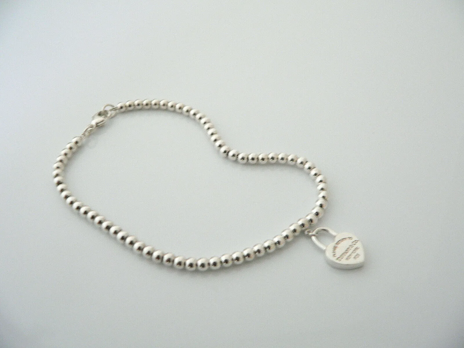 Tiffany & Co Return to Heart Padlock Mini Ball Bead Bracelet 7.2 Inch Gift Love