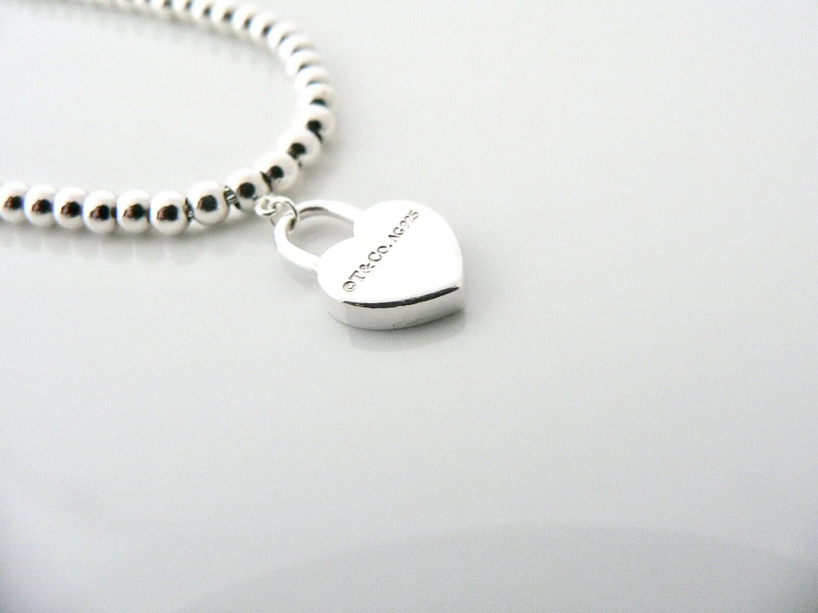 Tiffany & Co Return to Heart Padlock Mini Ball Bead Bracelet 7.2 Inch Gift Love