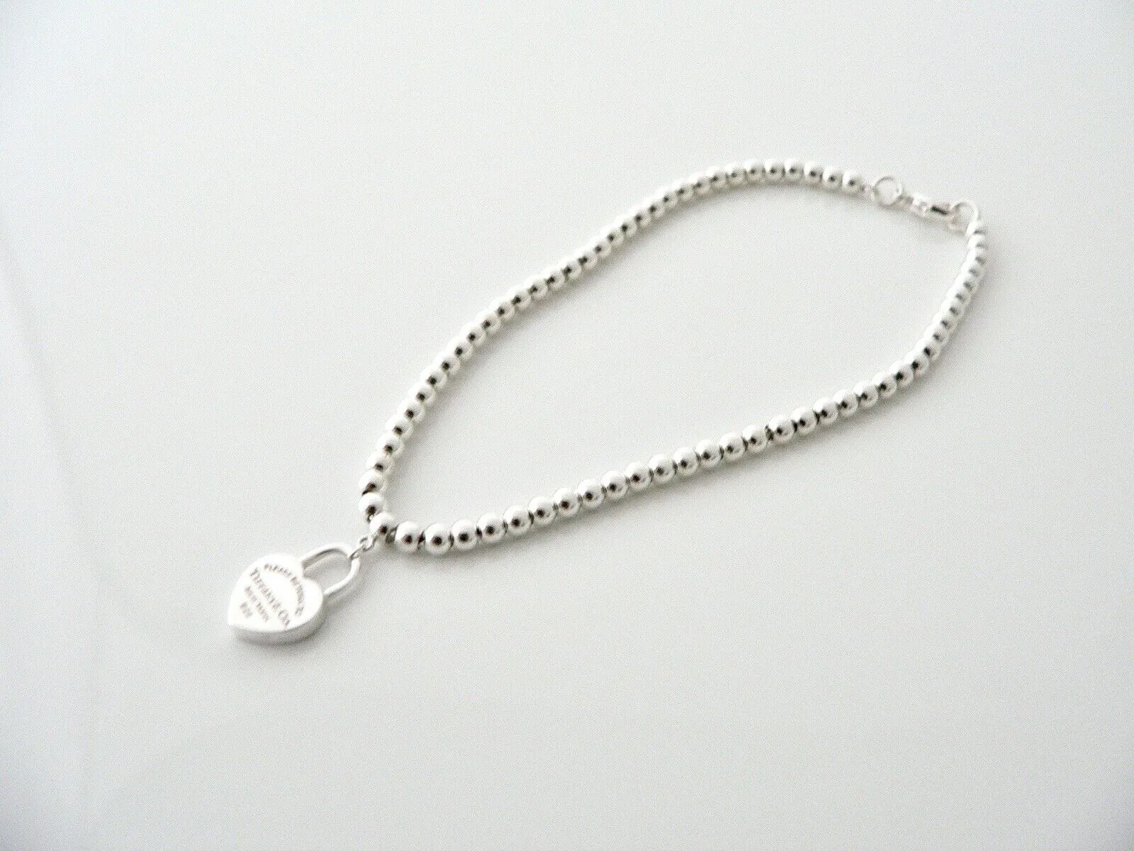 Tiffany & Co Return to Heart Padlock Mini Ball Bead Bracelet 7.2 Inch Gift Love