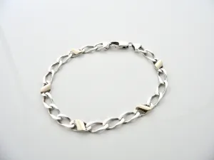 Tiffany & Co Silver 18K Gold Links Bracelet Bangle Chain Gift Love 8 In Longer