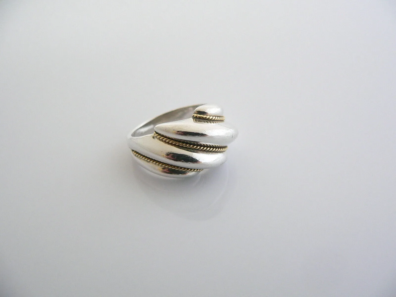Tiffany & Co Silver 18K Gold Shrimp Twist Ring Band Sz 5 Rare Statement Love