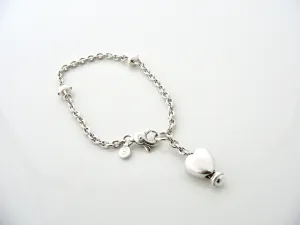 Tiffany & Co Silver Heart Dangle Dangling Bracelet Bangle 7 Inch Gift Pouch Love