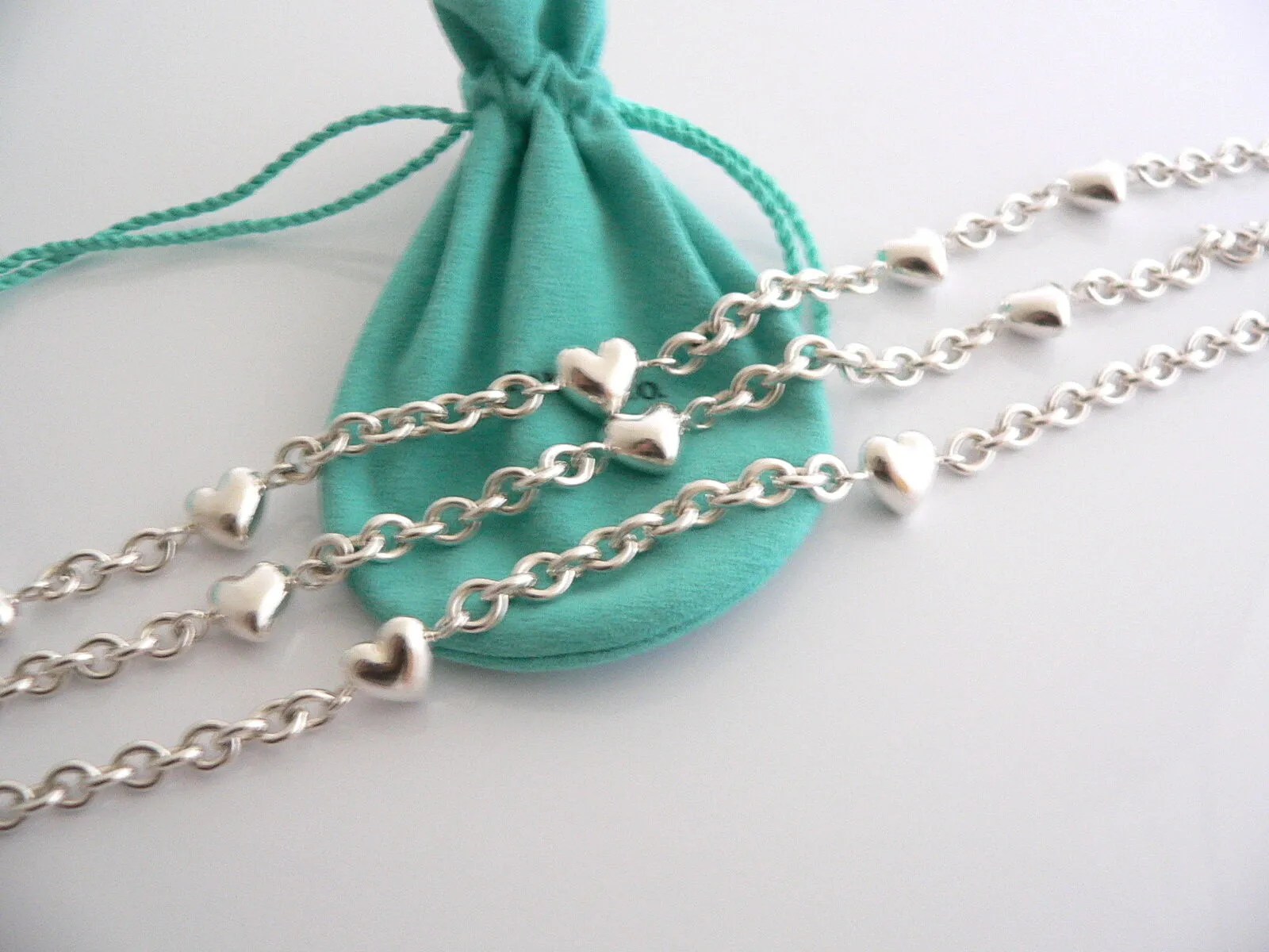 Tiffany & Co Silver Heart Link Toggle Necklace Link Chain Gift Pouch Love Box