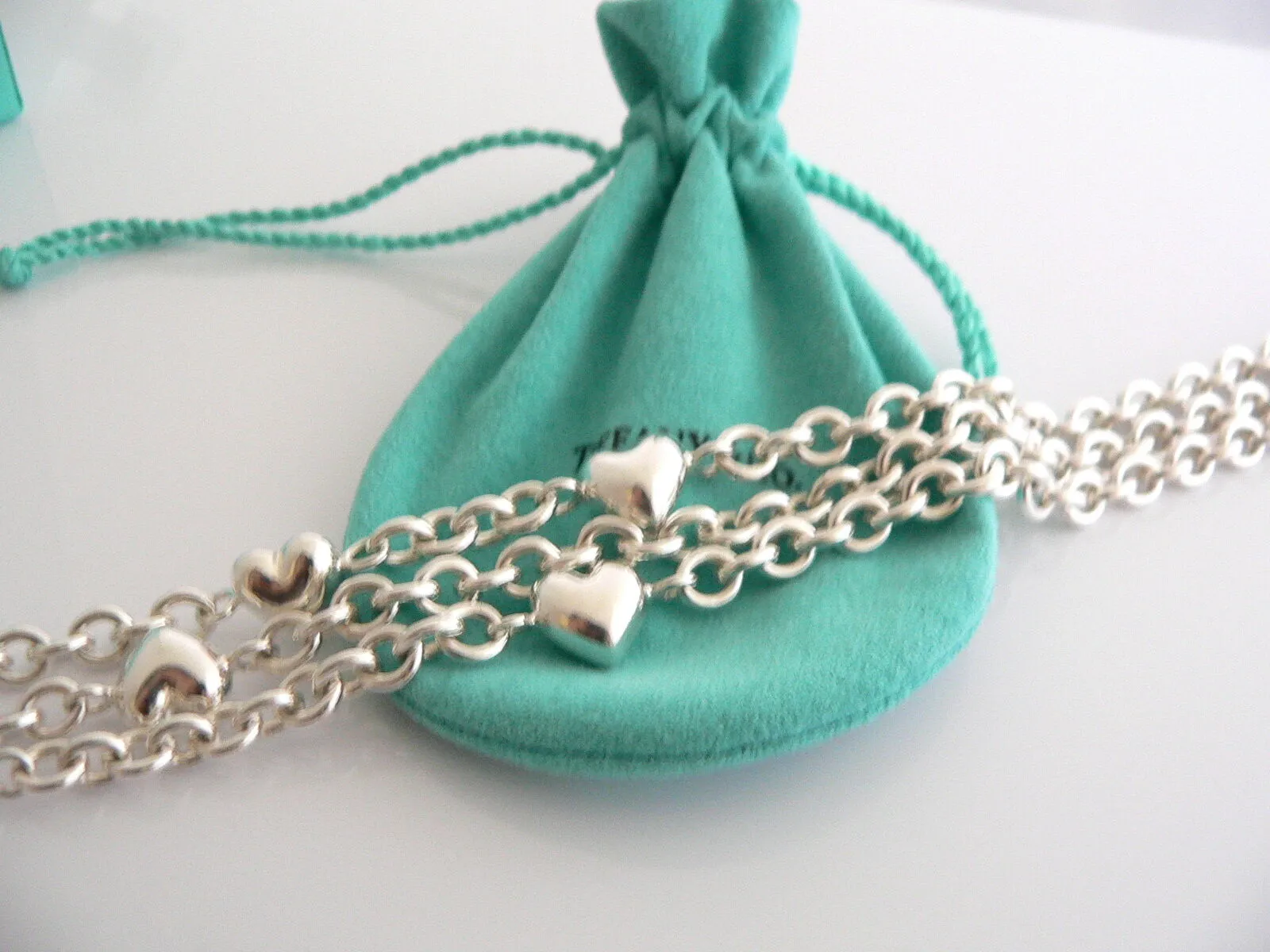 Tiffany & Co Silver Heart Link Toggle Necklace Link Chain Gift Pouch Love Box