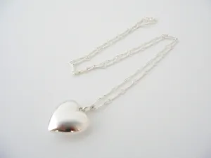 Tiffany & Co Silver Heart Necklace Pendant Charm 18 In Chain Puff Puffed Mint