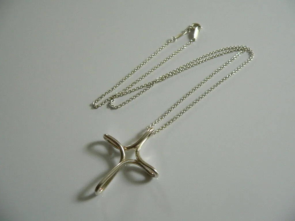 Tiffany & Co Silver Large Infinity Cross Necklace Pendant Charm Chain Gift Love