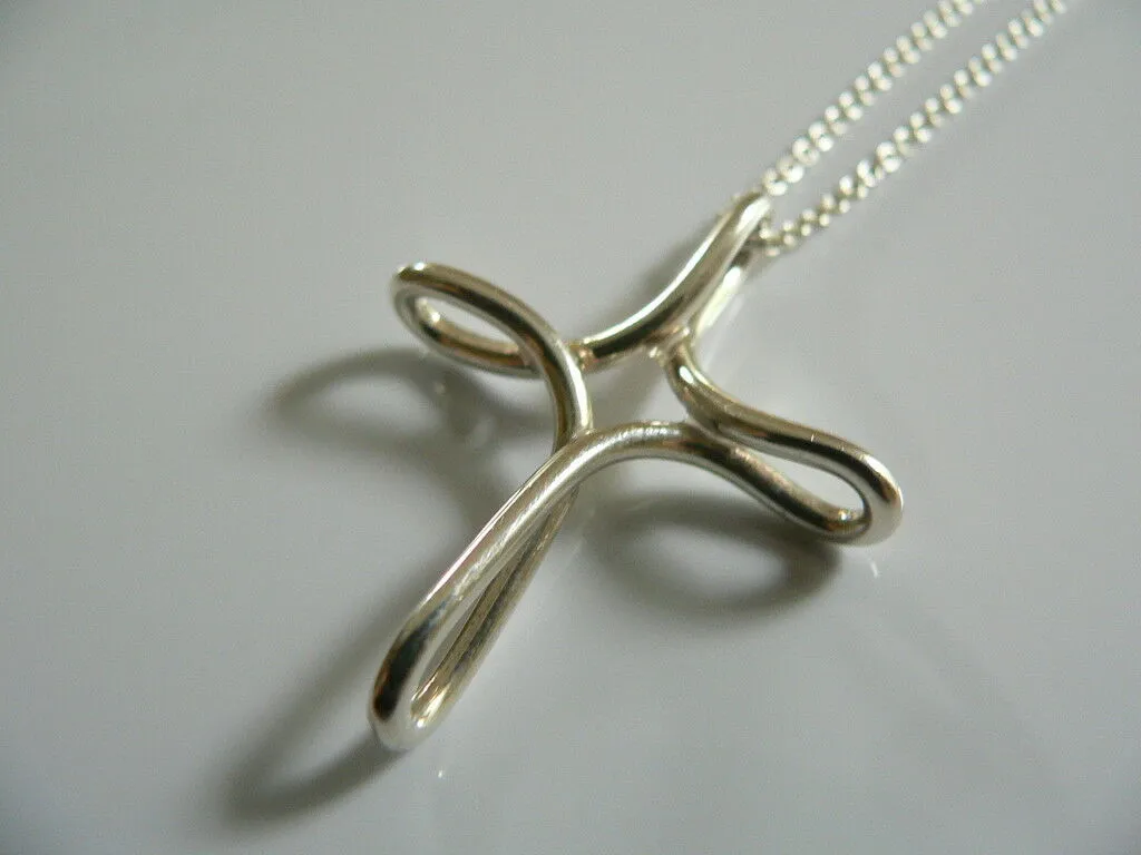 Tiffany & Co Silver Large Infinity Cross Necklace Pendant Charm Chain Gift Love