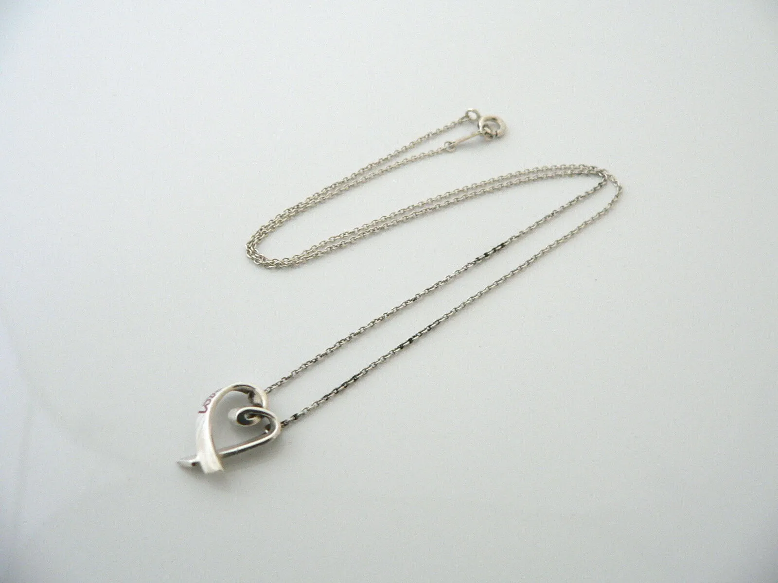 Tiffany & Co Silver Picasso Red Enamel LOVE Loving Heart Necklace Pendant Chain