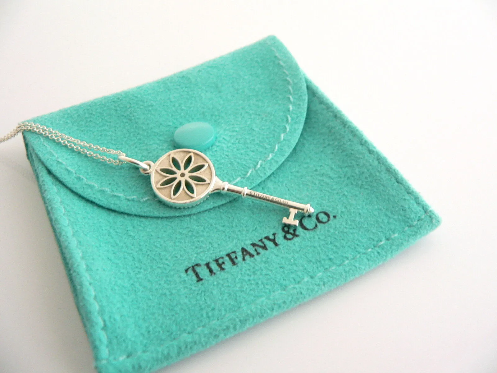 Tiffany Co Diamond Daisy Key Necklace Nature Pendant 18 In Chain Silver Gift Art