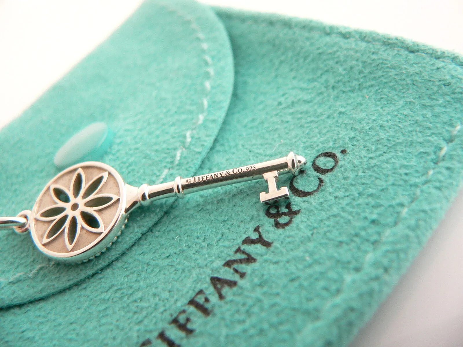 Tiffany Co Diamond Daisy Key Necklace Nature Pendant 18 In Chain Silver Gift Art