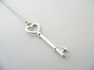 Tiffany Co Silver Large Heart Key Necklace Pendant 18 Inch Chain Gift Love