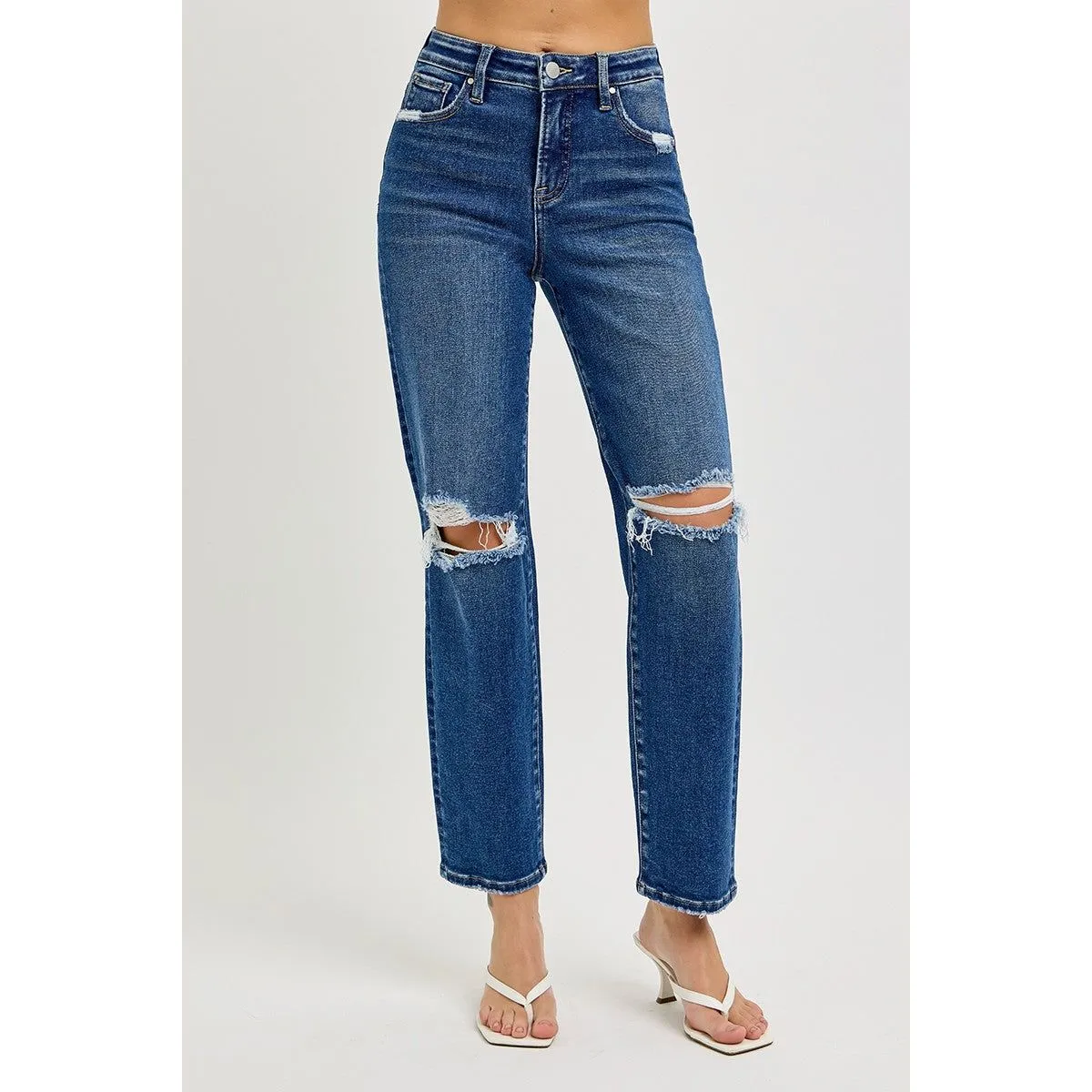Tummy Control High Rise Crop Girlfriend Jeans
