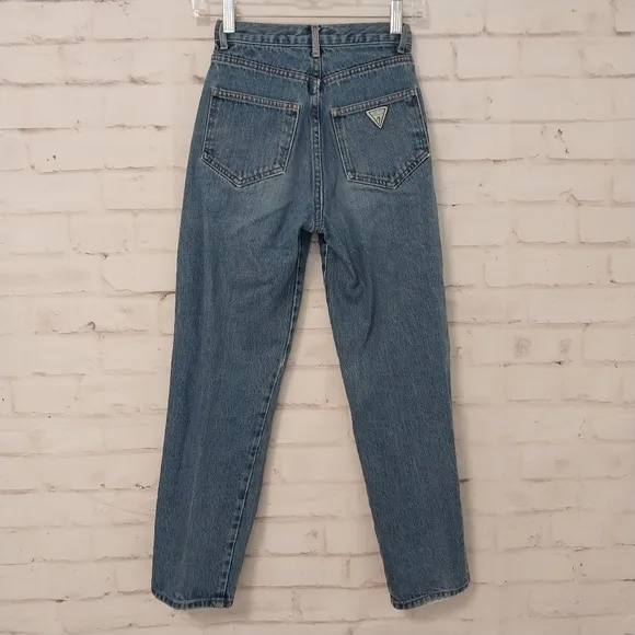 Vintage 90s Guess Jeans Made in USA Rigid Denim Cotton High Rise Blue 24