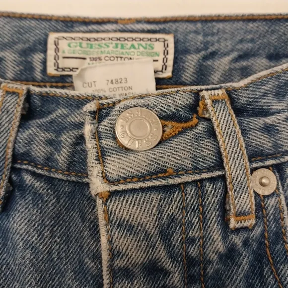 Vintage 90s Guess Jeans Made in USA Rigid Denim Cotton High Rise Blue 24