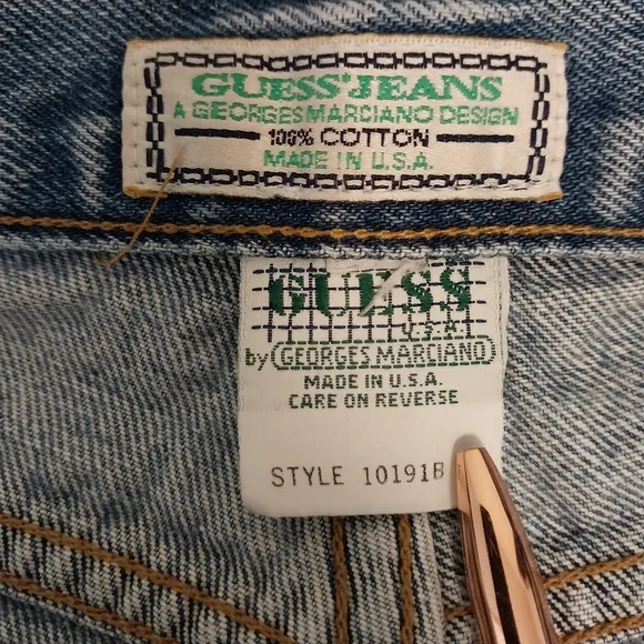 Vintage 90s Guess Jeans Made in USA Rigid Denim Cotton High Rise Blue 24