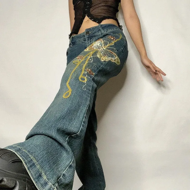 Vintage Butterfly Y2K Embroidered Jeans