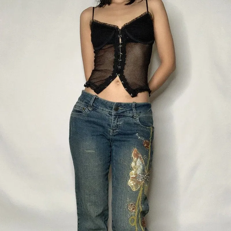 Vintage Butterfly Y2K Embroidered Jeans