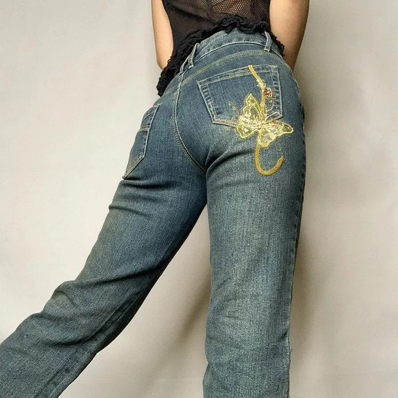 Vintage Butterfly Y2K Embroidered Jeans