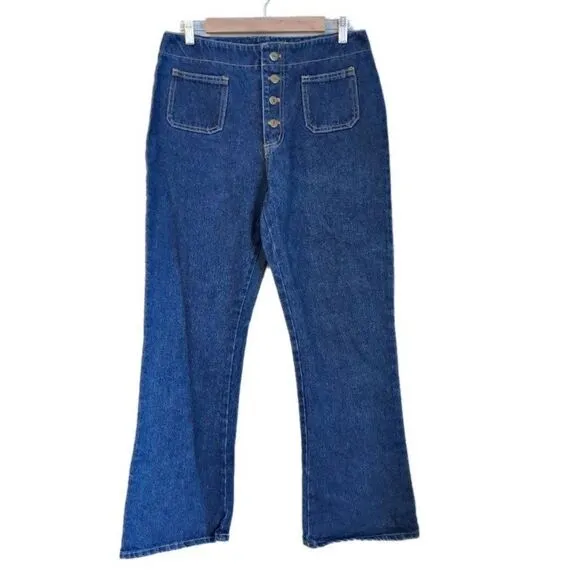 Vintage y2k American Spirit Jeans Flare Dark Wash Denim Button Fly Size 14