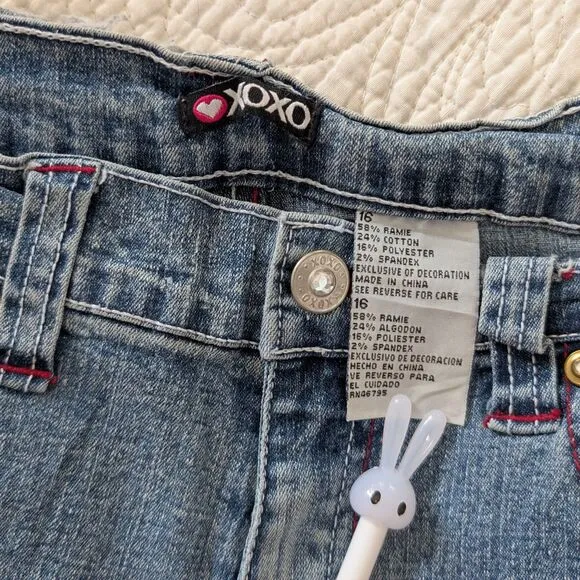 Vintage Y2K XOXO Low Rise Denim Full Leather Embroidered Straight Leg Size 16
