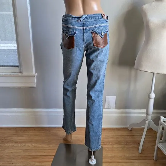 Vintage Y2K XOXO Low Rise Denim Full Leather Embroidered Straight Leg Size 16