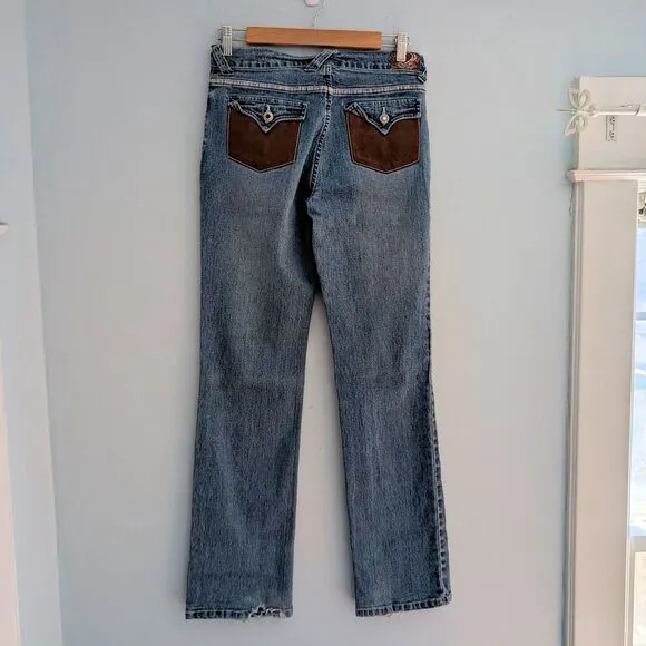 Vintage Y2K XOXO Low Rise Denim Full Leather Embroidered Straight Leg Size 16