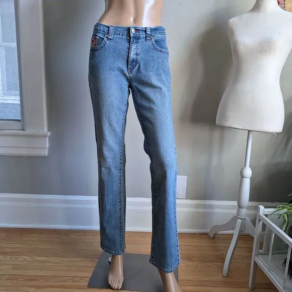 Vintage Y2K XOXO Low Rise Denim Full Leather Embroidered Straight Leg Size 16