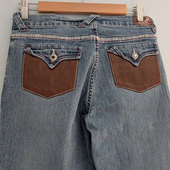 Vintage Y2K XOXO Low Rise Denim Full Leather Embroidered Straight Leg Size 16