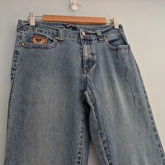 Vintage Y2K XOXO Low Rise Denim Full Leather Embroidered Straight Leg Size 16