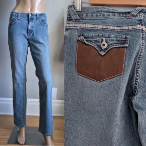 Vintage Y2K XOXO Low Rise Denim Full Leather Embroidered Straight Leg Size 16