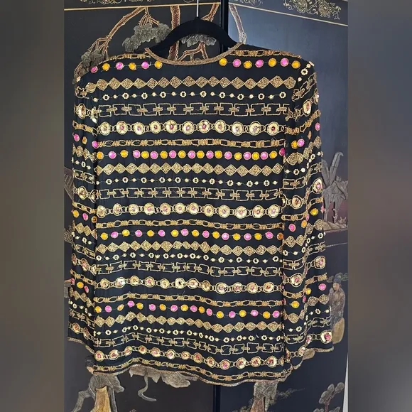 VTG Laurence Kazar 100% Silk Beaded Sequin Jacket