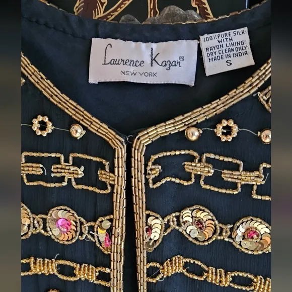 VTG Laurence Kazar 100% Silk Beaded Sequin Jacket
