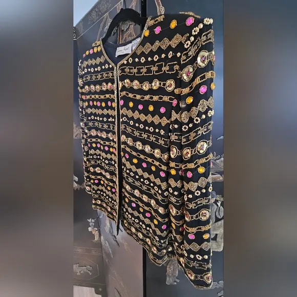 VTG Laurence Kazar 100% Silk Beaded Sequin Jacket