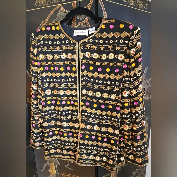 VTG Laurence Kazar 100% Silk Beaded Sequin Jacket