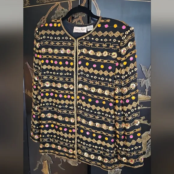 VTG Laurence Kazar 100% Silk Beaded Sequin Jacket