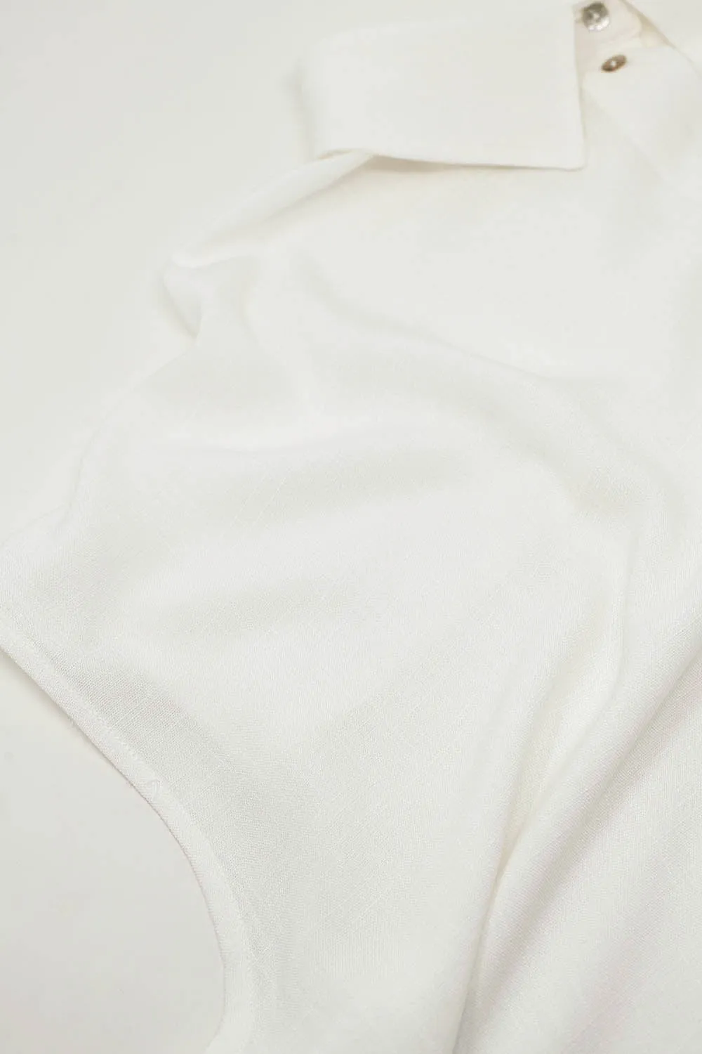White Button Up Blouse With Polo Collar