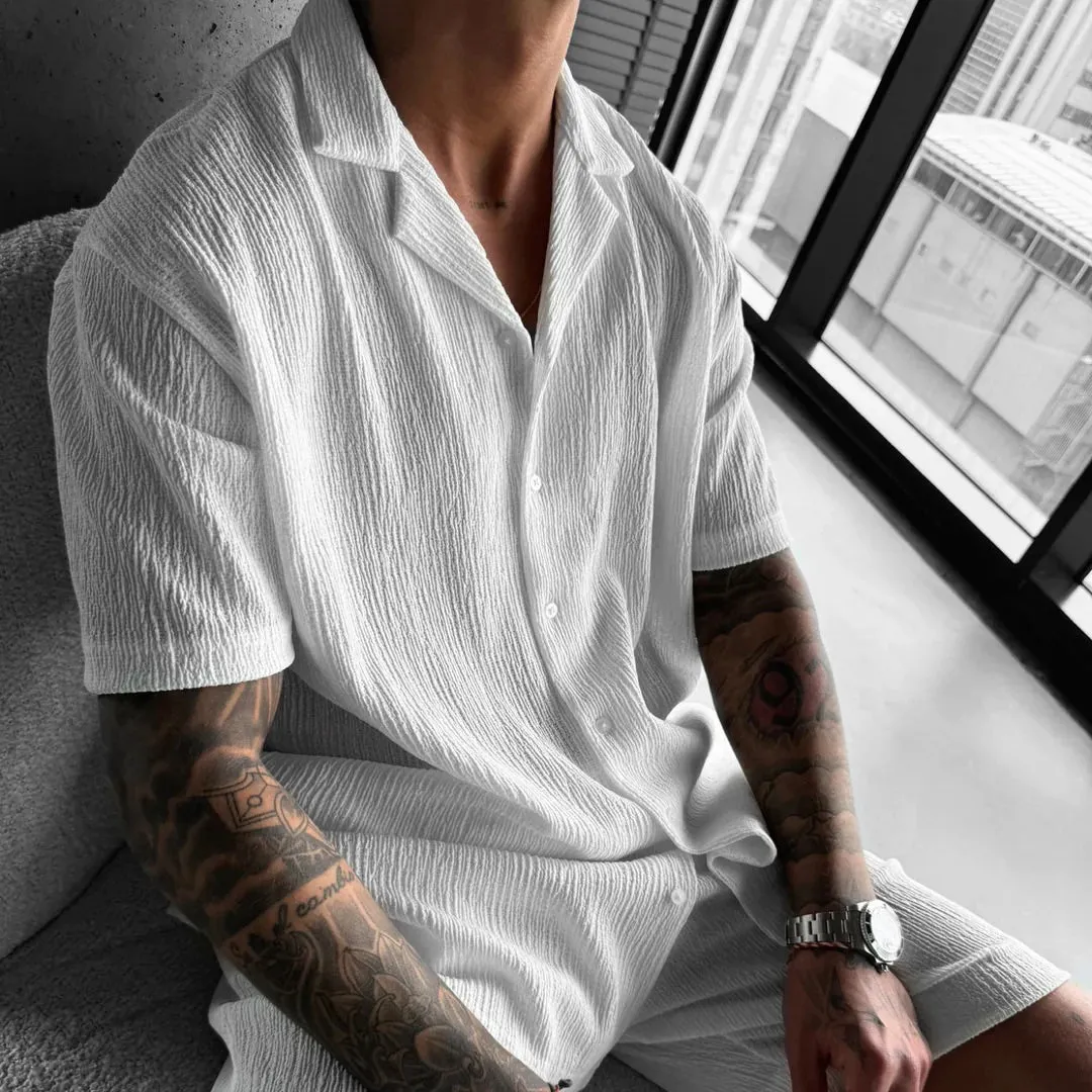 WHITE COTTON CRUSH RELAXED FIT SHORT SLEEVE SHIRT