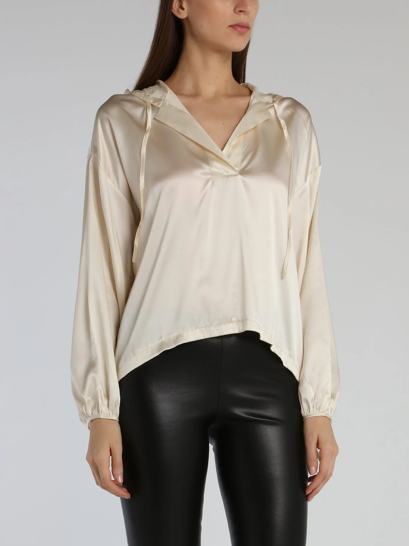 White Hooded Silk Top