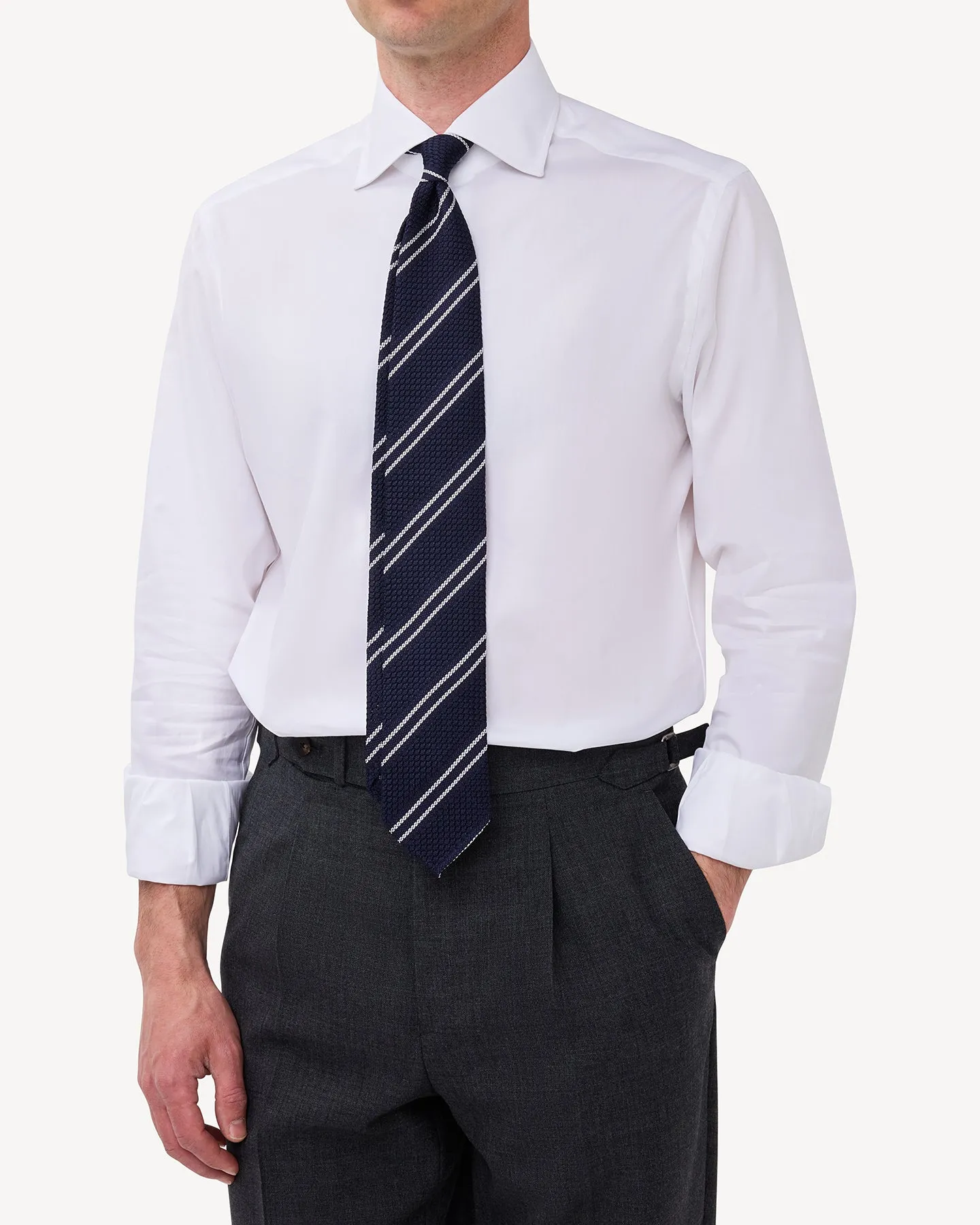 White Pinpoint Spread Collar Shirt