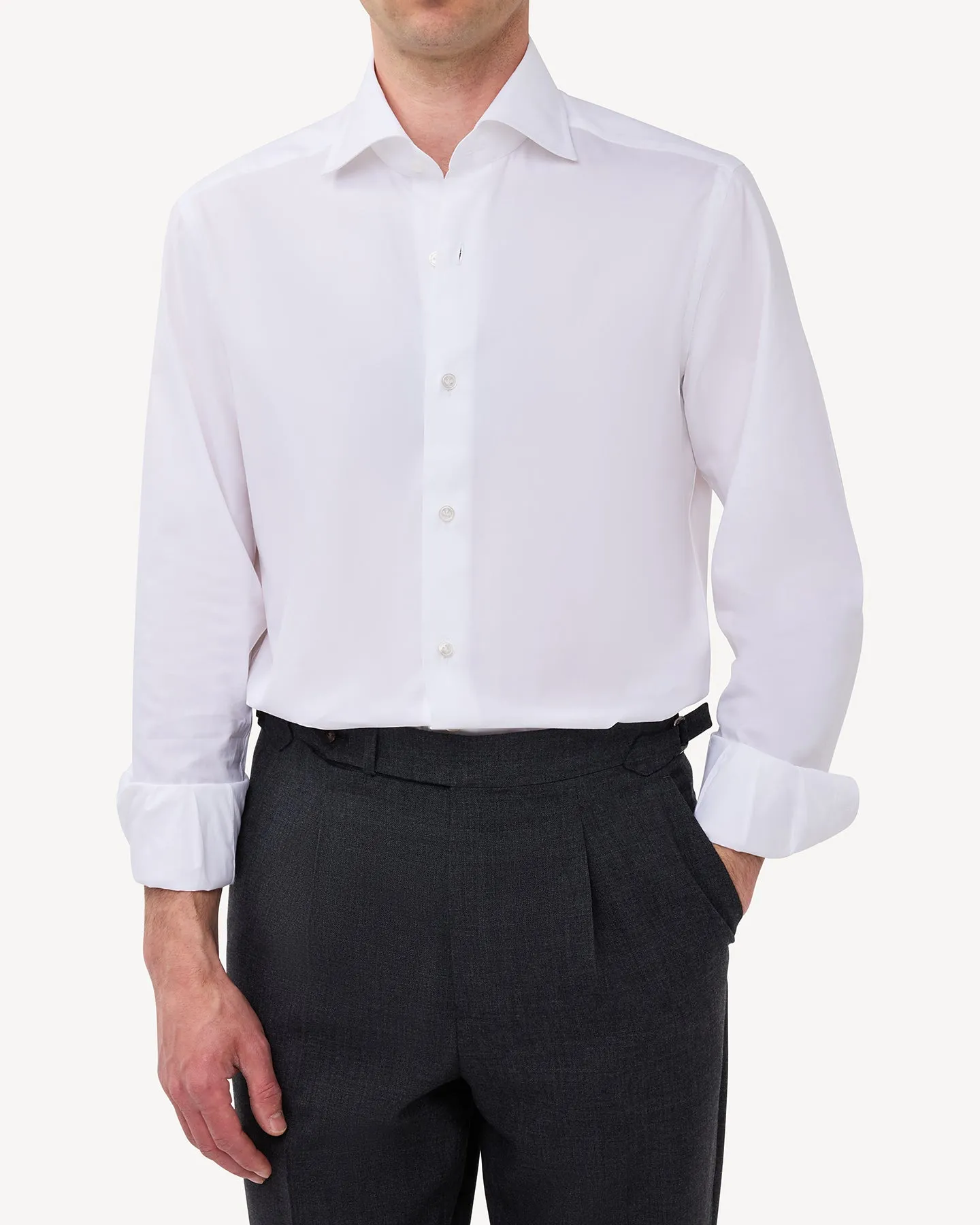 White Pinpoint Spread Collar Shirt