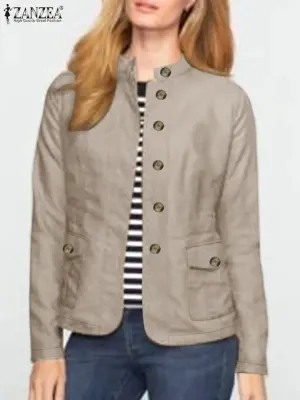 Women Spring Jackets Autumn Fashion Stand Collor Long Sleeve Thin Coats Casual Solid Work Outwear Loose Shirt Chaqueta