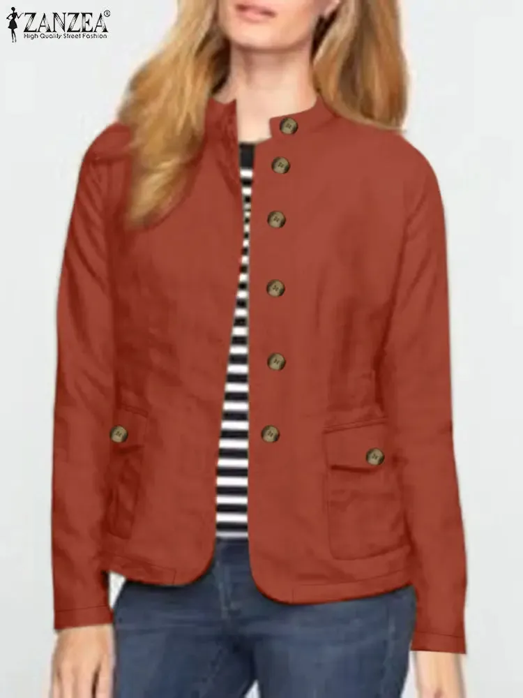 Women Spring Jackets Autumn Fashion Stand Collor Long Sleeve Thin Coats Casual Solid Work Outwear Loose Shirt Chaqueta