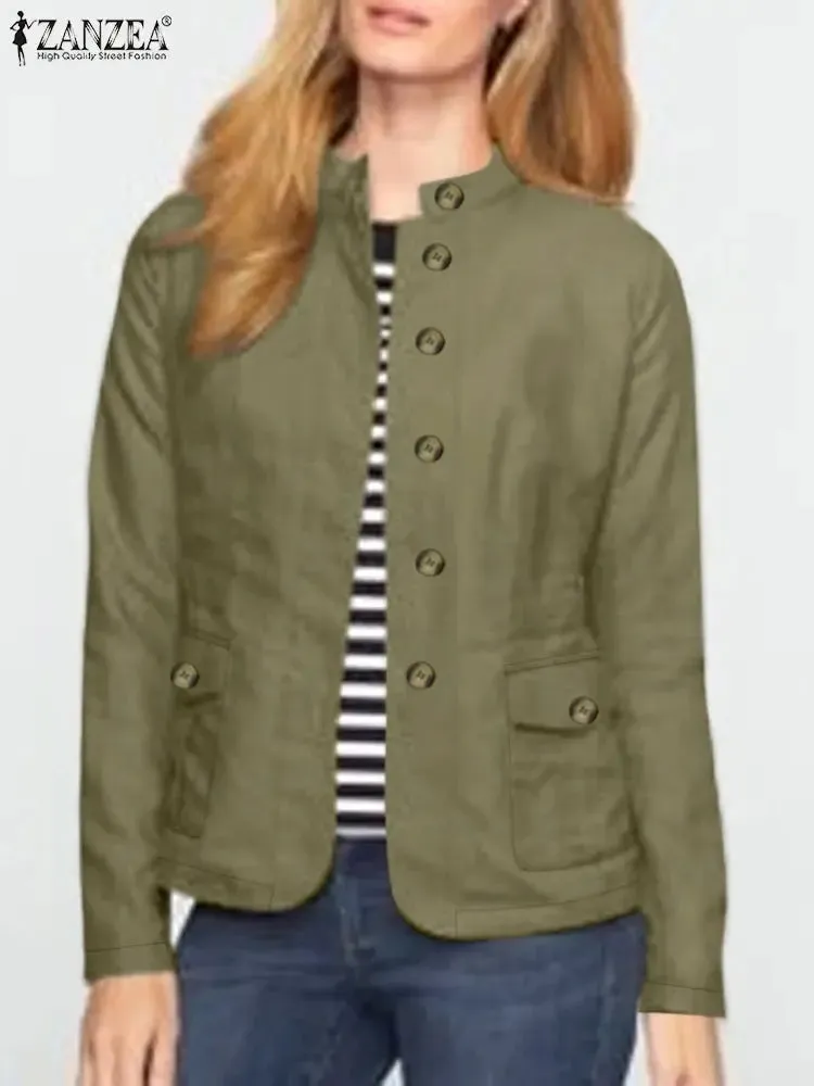 Women Spring Jackets Autumn Fashion Stand Collor Long Sleeve Thin Coats Casual Solid Work Outwear Loose Shirt Chaqueta