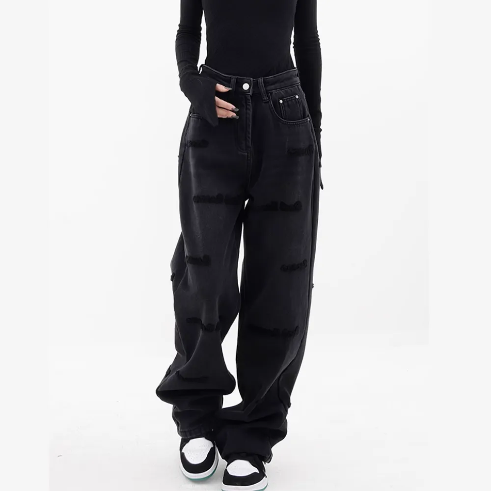 Women's Black Flocked Jeans