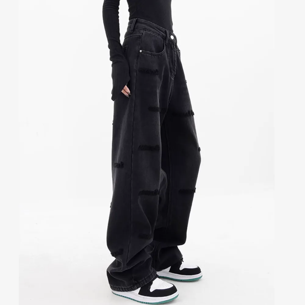 Women's Black Flocked Jeans