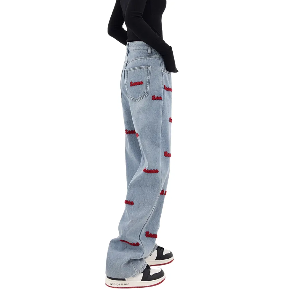Women's Black Flocked Jeans