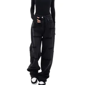 Women's Black Flocked Jeans