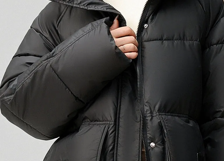 Women's Full Zip Padded Puffer Coat with Cozy Hood and Spacious Pockets
